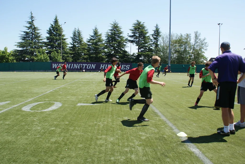 Players having fun during soccer training